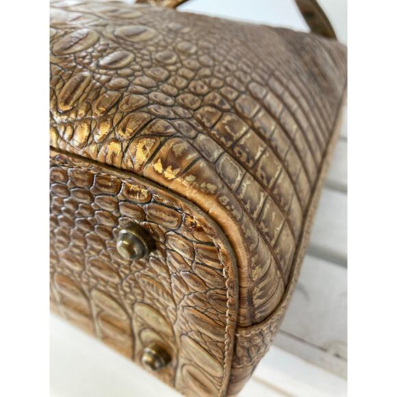 BRAHMIN BROWN AND GOLD SHIMMER CROCK LEATHER SHOULER BAG - Picture 8 of 16